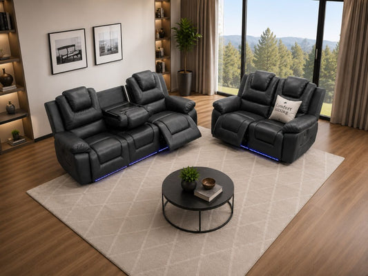 Oxford 3+2 Seater Electric Recliner Sofa Set Black Leather