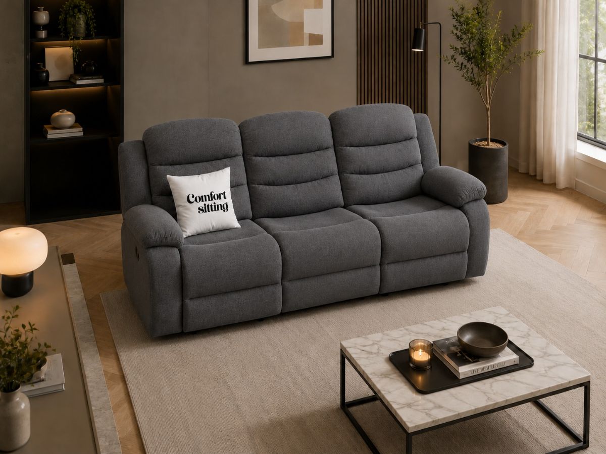 Sorrento Fabric Manual Recliners 3 Seater Sofa