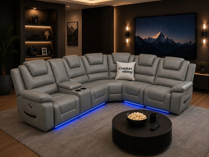Oxford Corner 5 Seater Electric Recliner Sofa Set Grey Leather