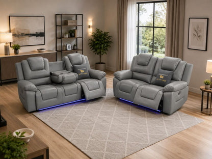 Oxford 3+2 Seater Electric Recliner Sofa Set Grey Leather