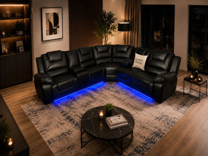 Oxford Corner 5 Seater Electric Recliner Sofa Set Black Leather