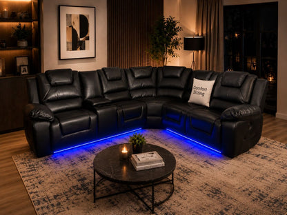 Oxford Corner 5 Seater Electric Recliner Sofa Set Black Leather