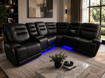 Halifax Leather Corner Sofa with Electric Recliners, LED Lights & Cupholders – Power Recliner with USB Charging Ports – Modern Grey Living Room Sofa