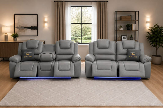 Oxford 3+2 Seater Electric Recliner Sofa Set Grey Leather