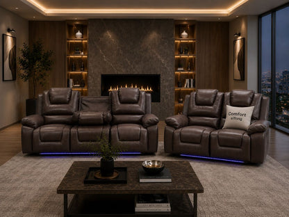 Oxford 3+2 Seater Electric Recliner Sofa Set Brown Leather
