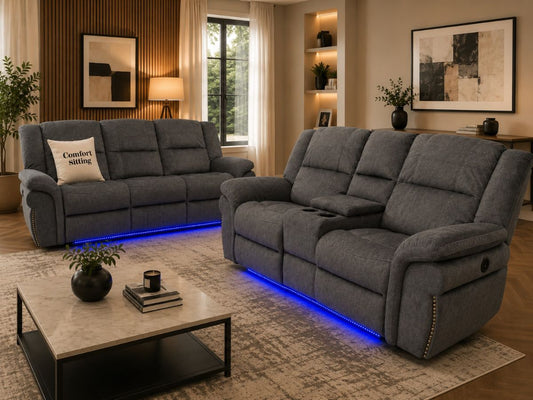 Berline Fabric Recliners 3+2 Seater Sofa With LED Light
