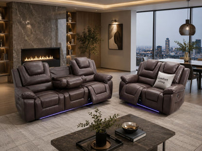 Oxford 3+2 Seater Electric Recliner Sofa Set Brown Leather