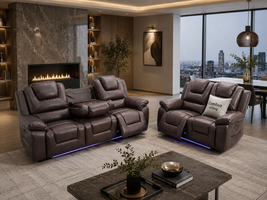 Oxford 3+2 Seater Electric Recliner Sofa Set Brown Leather