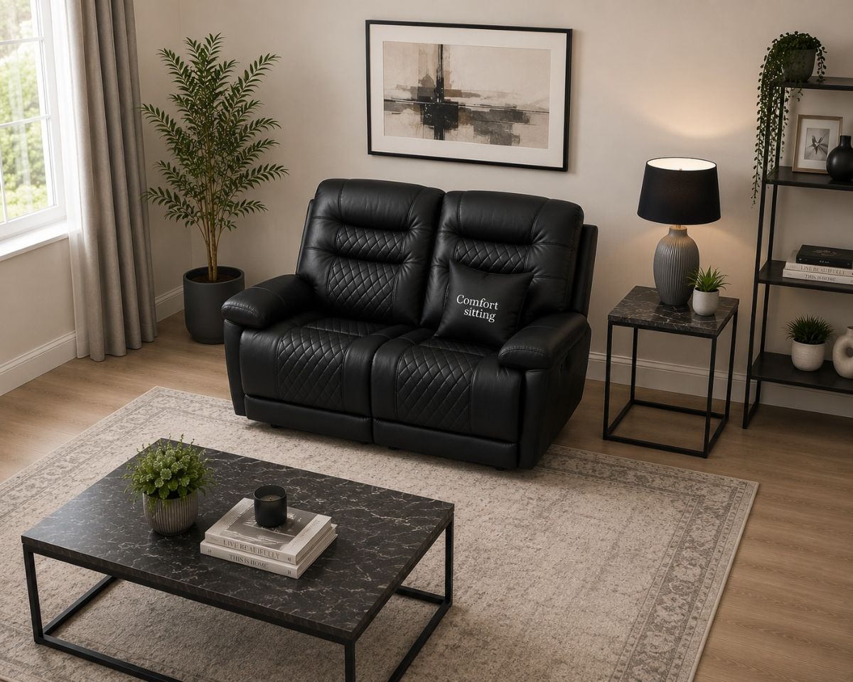 Halifax Leather 2 Seater Sofa with Electric Recliners, LED Lights & Cupholders – Power Recliner with USB Charging Ports – Modern Grey Living Room Sofa