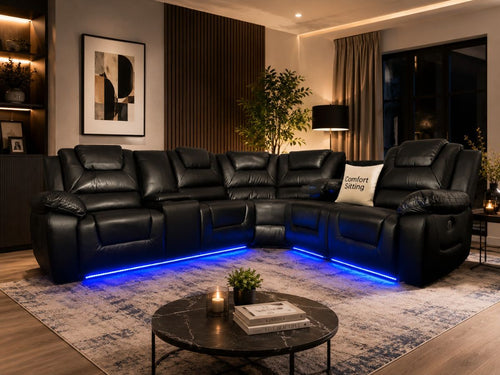 Oxford Corner 5 Seater Electric Recliner Sofa Set Black Leather