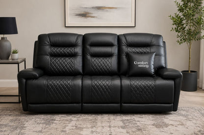 Halifax Leather 3 Seater Sofa with Electric Recliners, LED Lights & Cupholders – Power Recliner with USB Charging Ports – Modern Grey Living Room Sofa