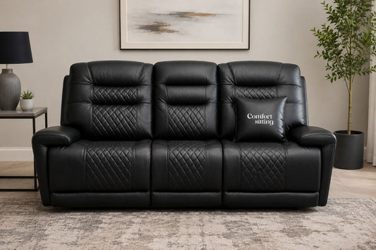 Halifax Leather 3 Seater Sofa with Electric Recliners, LED Lights & Cupholders – Power Recliner with USB Charging Ports – Modern Grey Living Room Sofa