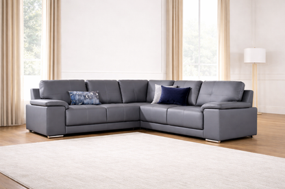 Kansas Corner Sofa – Black & Grey Premium Faux Leather | Modern L-Shape Sofa