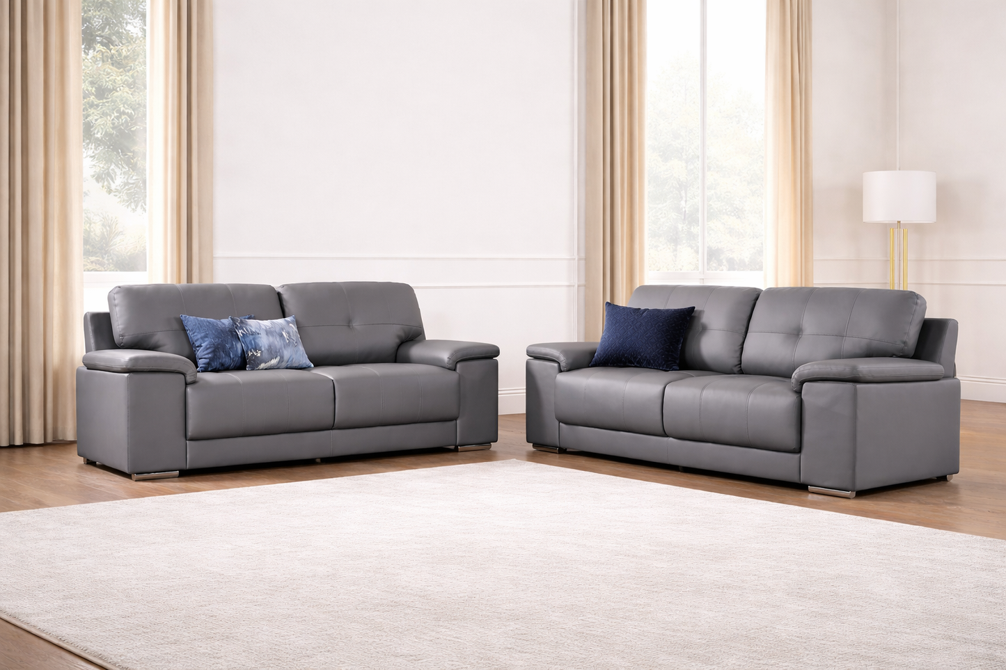 Kansas 3+2 Seater Sofa Set, Grey & Black Premium Faux Leather