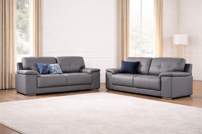 Kansas 3+2 Seater Sofa Set, Grey & Black Premium Faux Leather