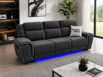 Hannah Electric Recliner 3 Sofa Set With Cupholders – 3 Seater – Soft Grey Micro Fabric – LED Lights & USB Ports