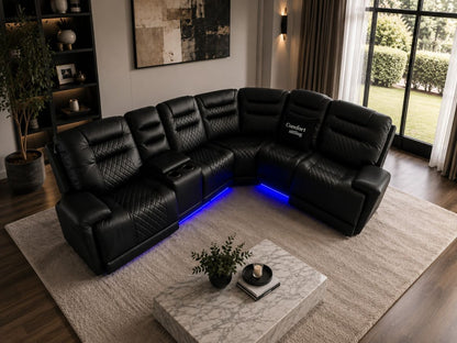 Halifax Leather Corner Sofa with Electric Recliners, LED Lights & Cupholders – Power Recliner with USB Charging Ports – Modern Grey Living Room Sofa