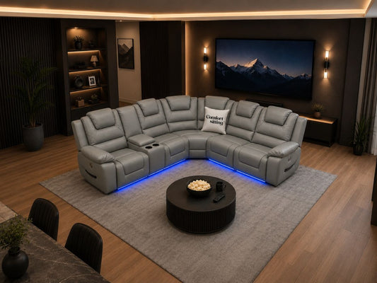 Oxford Corner 5 Seater Electric Recliner Sofa Set Grey Leather
