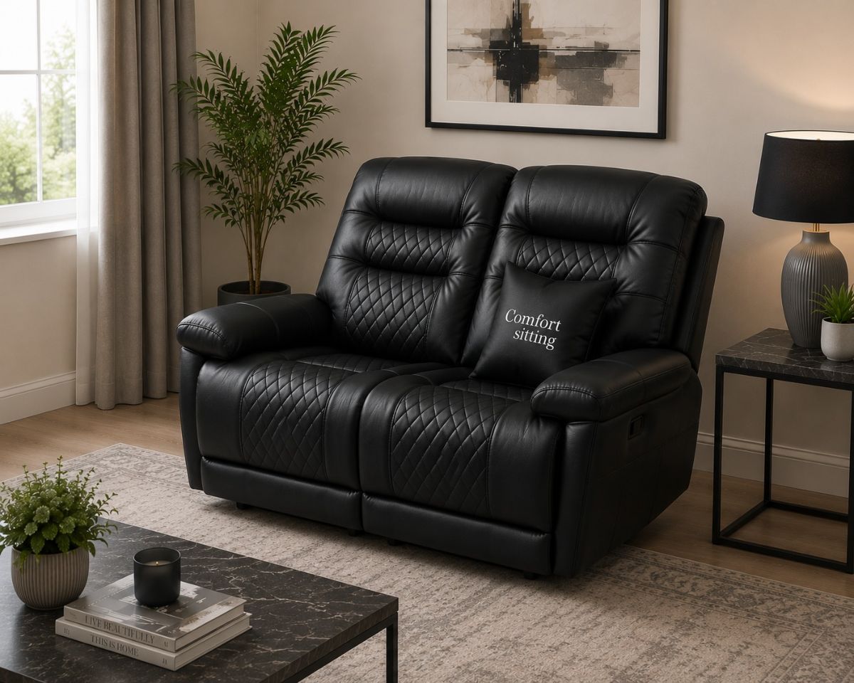 Halifax Leather 2 Seater Sofa with Electric Recliners, LED Lights & Cupholders – Power Recliner with USB Charging Ports – Modern Grey Living Room Sofa
