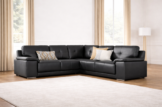 Kansas Corner Sofa – Black & Grey Premium Faux Leather | Modern L-Shape Sofa