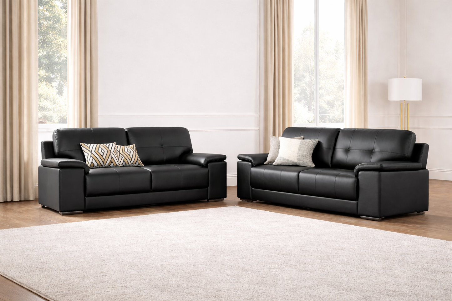 Kansas 3+2 Seater Sofa Set, Grey & Black Premium Faux Leather