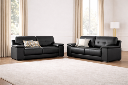 Kansas 3+2 Seater Sofa Set, Grey & Black Premium Faux Leather