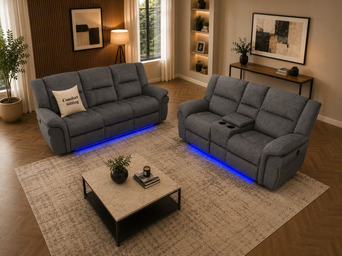 Berline Fabric Recliners 3+2 Seater Sofa With LED Light
