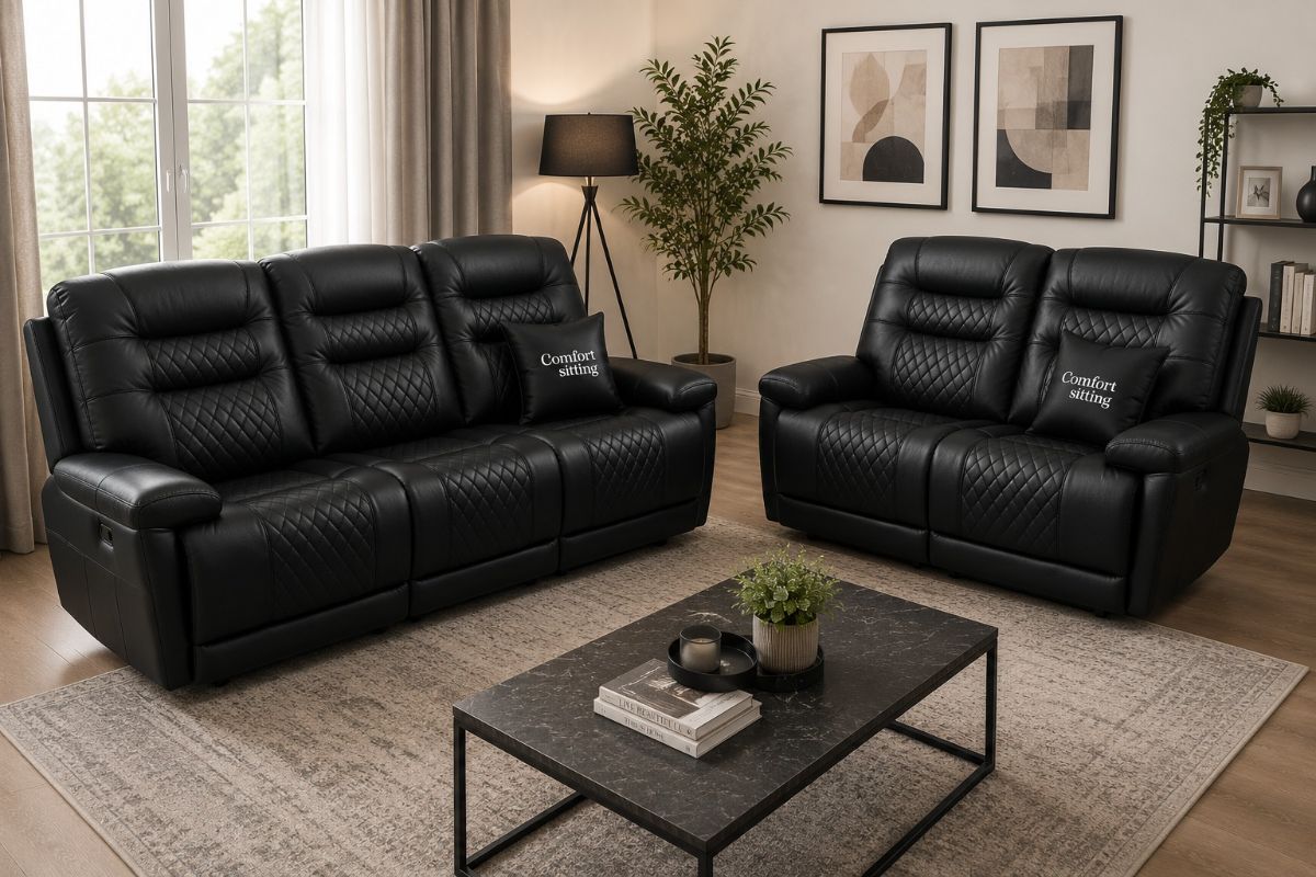 Halifax Leather 2+3 Seater Sofa with Electric Recliners, LED Lights & Cupholders – Power Recliner with USB Charging Ports – Modern Grey Living Room Sofa