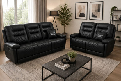 Halifax Leather 2+3 Seater Sofa with Electric Recliners, LED Lights & Cupholders – Power Recliner with USB Charging Ports – Modern Grey Living Room Sofa