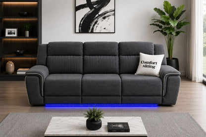 Hannah Electric Recliner 3 Sofa Set With Cupholders – 3 Seater – Soft Grey Micro Fabric – LED Lights & USB Ports