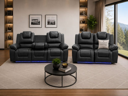 Oxford 3+2 Seater Electric Recliner Sofa Set Black Leather