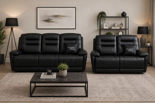 Halifax Leather 2+3 Seater Sofa with Electric Recliners, LED Lights & Cupholders – Power Recliner with USB Charging Ports – Modern Grey Living Room Sofa