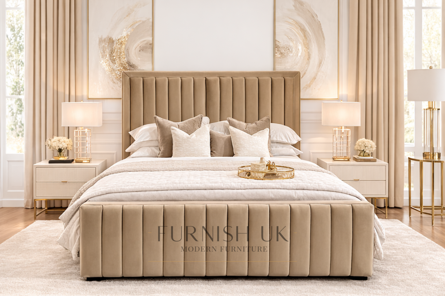 Luxury Velvet Panel Bed Frame – Modern Upholstered Designer Bed